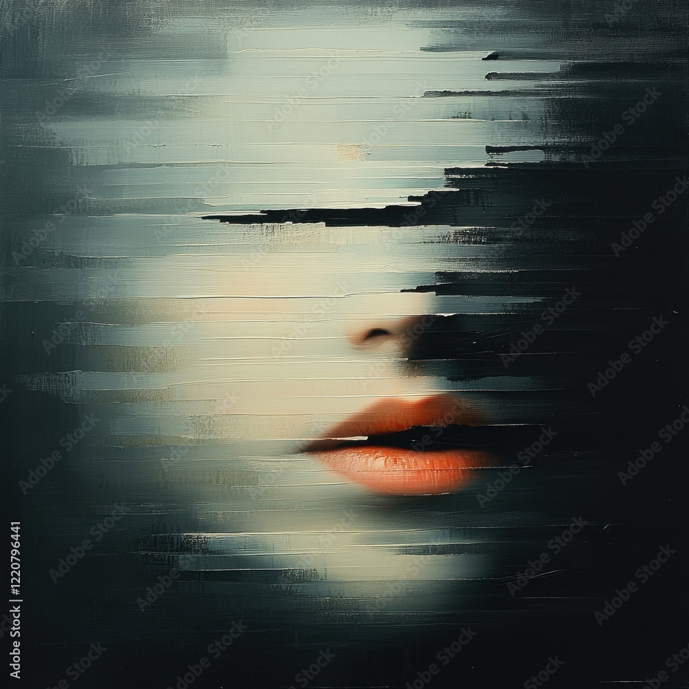 Poster abstract portrait of a blurred face with smooth lips and soft features