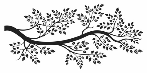 Silhouette of a tree branch with leaves.