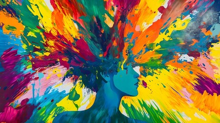 Visual Representation of Confidence as a Dynamic Explosion of Bold Colors Emanating from a Silhouette