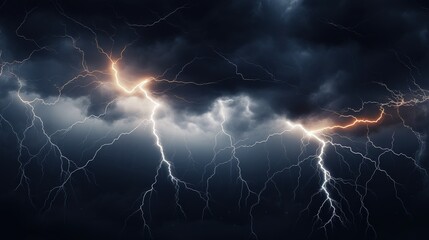 Dramatic Lightning Strikes Illuminating Dark Clouds During Thunderstorm Background for Animation or Dramatic Weather Effects