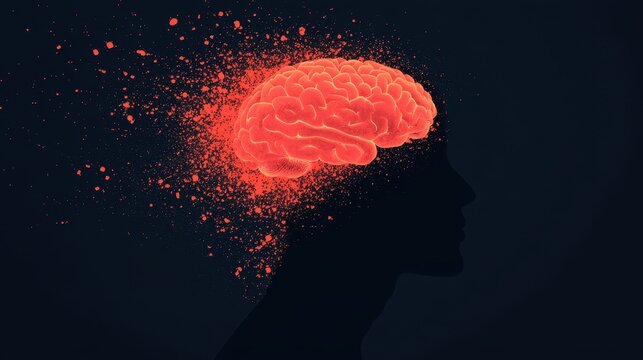 A silhouette of a head with a vibrant, exploding brain, symbolizing creativity, thought, and the power of the mind.
