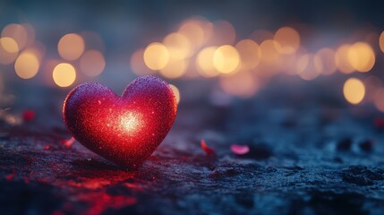 A tiny glowing heart shape illuminating a dark romantic setting