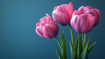 Fototapeta premium Elegant tulip bouquet on blue background for mother's day greeting card design