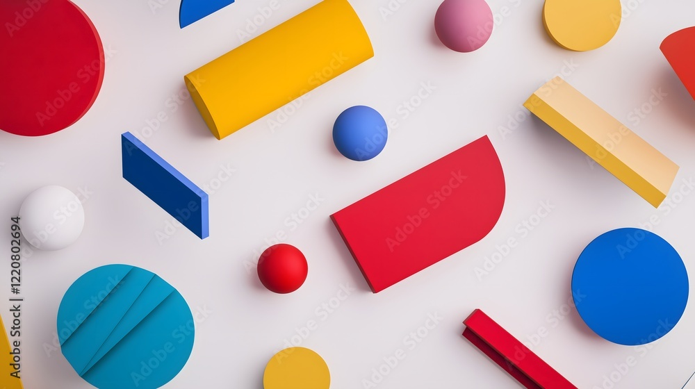 Poster colorful geometric abstract shapes background with various forms and bright hues in modern art style
