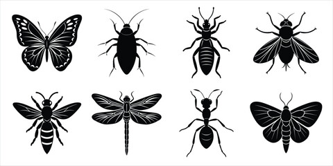 Set of insect icons silhouette illustration. Insects vector collection