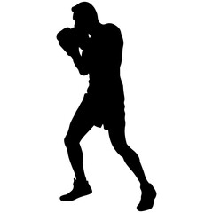 Man Boxing Player Silhouette Isolated on White Background. Vector Illustration