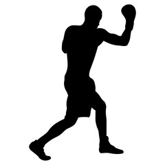 Man Boxing Player Silhouette Isolated on White Background. Vector Illustration