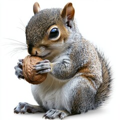 Obraz premium Cute squirrel holding a walnut with expressive eyes in a playful and endearing pose against a bright background
