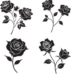 Obraz premium Line art rose flower vector icon 