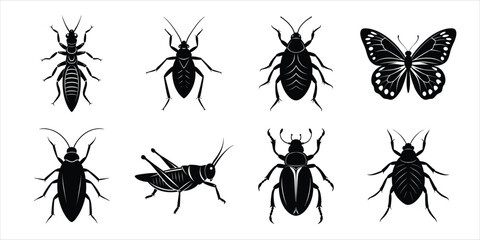 Set of insect icons silhouette illustration. Insects vector collection © MarufIslam