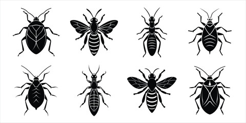 Set of insect icons silhouette illustration. Insects vector collection