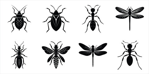 Set of insect icons silhouette illustration. Insects vector collection
