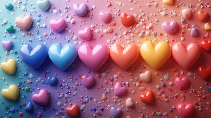 Cheerful valentine's day banner with colorful heart shapes and festive design