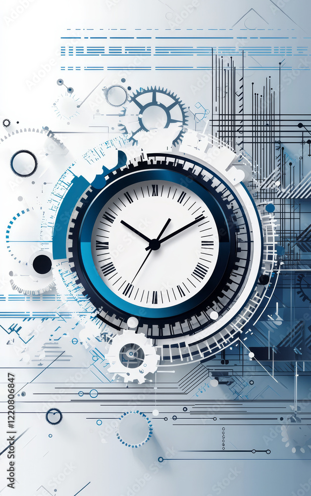 Poster time and technology: a captivating digital artwork blends the precision of time with the complexity 