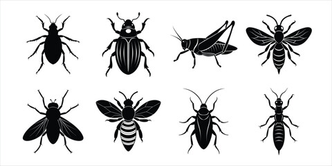 Set of insect icons silhouette illustration. Insects vector collection