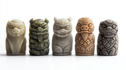 Intricately Carved Lucky Stone Figurines Displayed in a Striking Arrangement