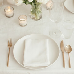 A minimalist table with tulips