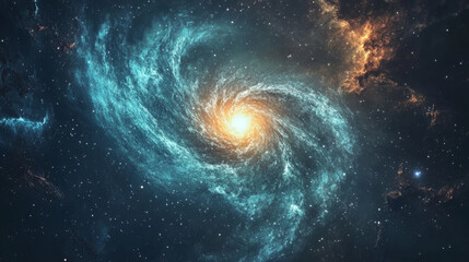 A cosmic scene of a galaxy surrounded by teal and orange nebulae, sharp star textures and glowing details --ar 16:9 --style raw --v 6.1 Job ID: 8a9f3526-34fd-47d5-80df-ad20a80aa493