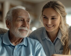 Compassionate Rehabilitation Therapist Providing Attentive Guidance to Elderly Patient, Promoting Recovery in a Peaceful Healthcare Setting Empathetic Care, Personalized Rehabilitation Plan, Progress