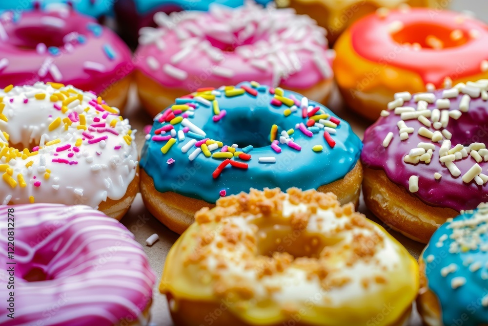 Aufkleber colorful donuts with various toppings and frostings create a visually appealing arrangement