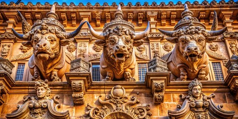 Obraz premium Macro Detail: Vistalegre Palace Facade - Brave Bull Sculptures