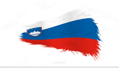 Slovenia National Flag with Textured Brush Strokes.
