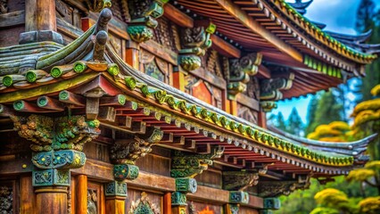 Obraz premium Macro Photography: Intricate Details of a Buddhist Temple's Rear Facade