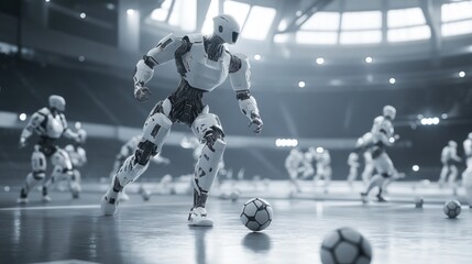 Obraz premium A Futuristic Sports Arena with Robots Competing