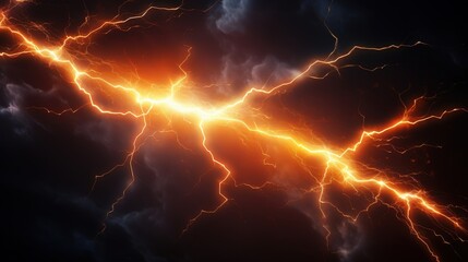 Dynamic and Electrifying Orange Lightning Striking Through Dark Clouds Creating a Stunning Visual Display of Natural Power