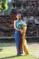 portrait of a woman. Portrait beautiful woman in Thai traditional costume in Ayutthaya, Thailand.