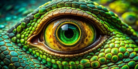 Obraz premium Macro Photography: Vibrant Green Lizard Eye Close-Up