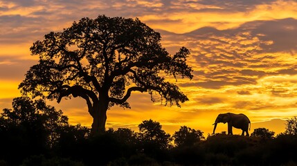 Fototapeta premium Perseverance in Solitude: The Tale of a Solitary Elephant Perched Amidst Nature's Vast and Timeless Landscape