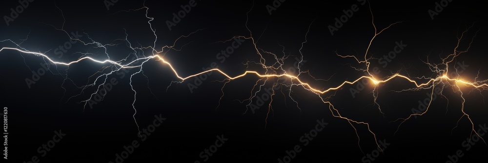 Poster isolated lightning bolt with extensive branching nature against a dark background emphasizing electr