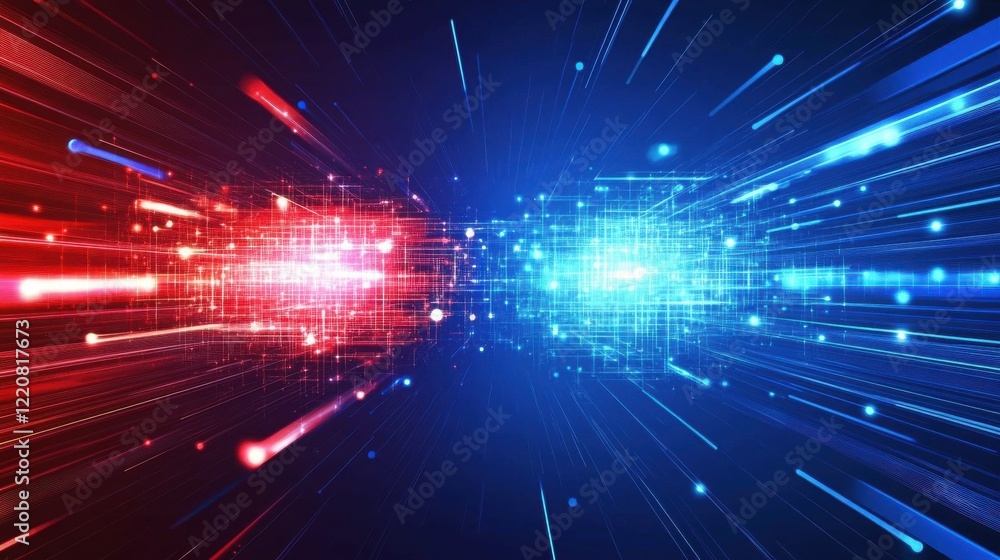 Poster technology bright low poly connection abstract background. blue and red blurred futuristic vector de