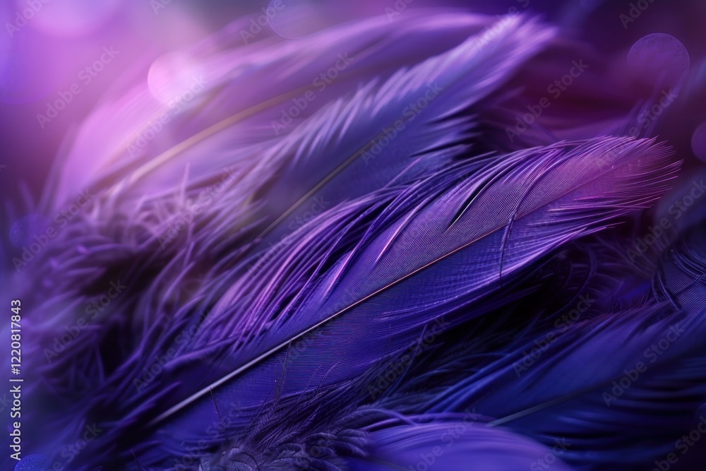 Poster purple feathers with bokeh effect creating an abstract background