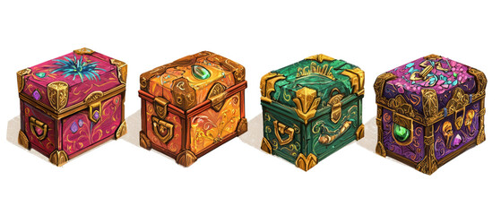 Fototapeta premium Vibrant treasure chests with intricate designs and colorful gems