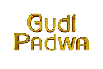 Happy Gudi Padwa golden transparent png of celebration of India. golden typography of happy gudi padwa.