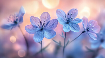Delicate floral arrangement in soft pastel hues, with a background of light bokeh and a feeling of serenity