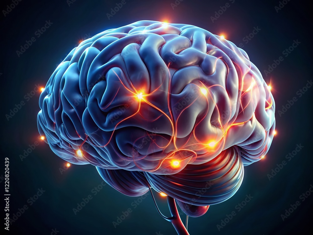 Poster 3d brain scan: futuristic neural network technology in dark background