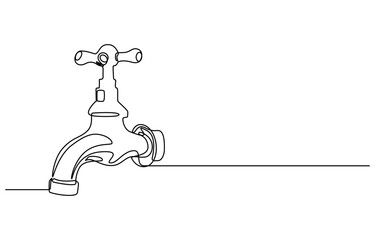 Continuous one line drawing of water faucet. One line drawing illustration of tap water. International handwashing day concept line art