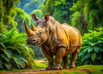 Fototapeta premium Majestic African Rhino at the Zoo - Wildlife Conservation Stock Photo