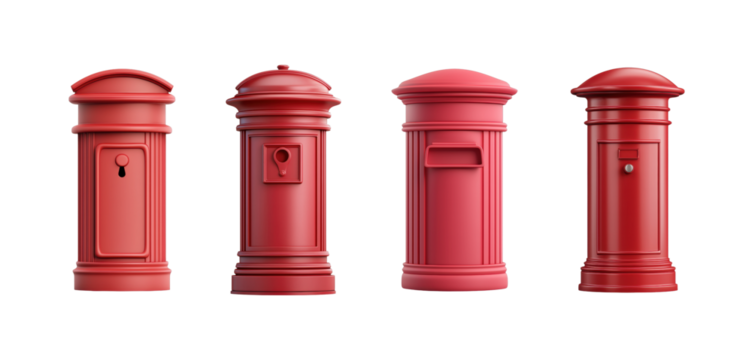 Collection of Classic Red Mailboxes in Various Designs