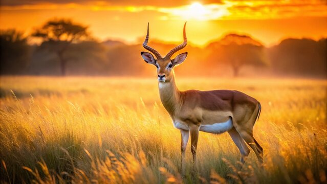 Majestic Antelope at Sunrise, African Savanna Landscape Photography