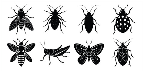 Insects silhouette collection vector illustration