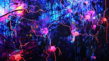neural networks art abstraction neon brain electricity illustration on dark backgrounds