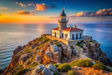 Majestic Capo Falakron Lighthouse, Limnos Island, Greece: Dramatic Coastal Cliffs and Aegean Sea Panorama