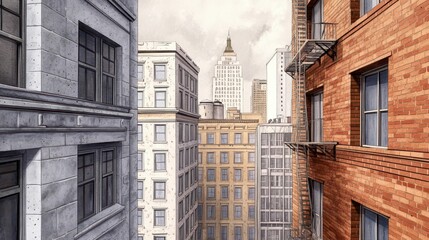 Obraz premium Cityscape View Between Buildings with Urban Architecture Elements