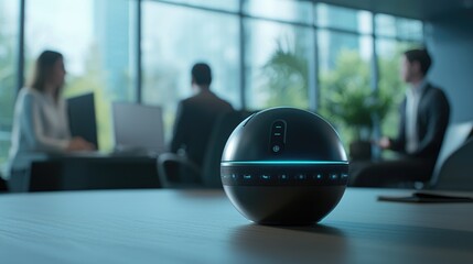 Futuristic Smart Speaker in Modern Office Setting
