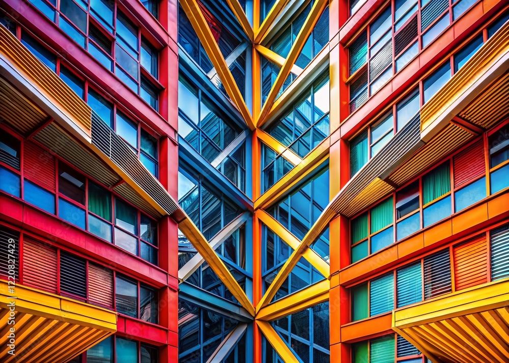 Poster abstract architectural visualization: synaptic junction in contrasting colors
