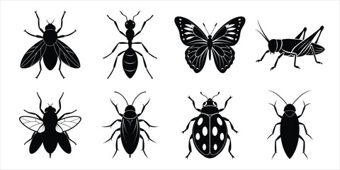 Insects silhouette collection vector illustration